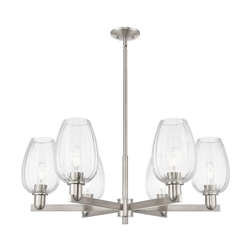 Innovations Preston 6Lt 24" Flute Stem Chandelier, SN/CL - 716-6CR-SN-G457-6CL