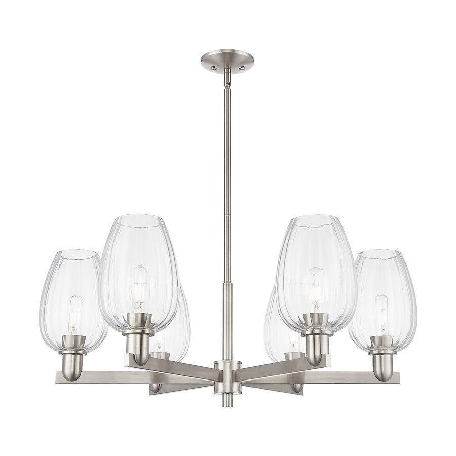 Innovations Preston 6Lt 24" Flute Stem Chandelier, SN/CL - 716-6CR-SN-G457-6CL