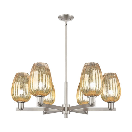 Innovations Preston 6Lt 24" Flute Stem Chandelier, SN/MC - 716-6CR-SN-G457-6ME