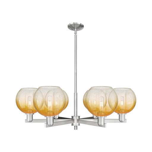 Innovations Brookhaven Globe 38in 6-Light Chandelier | Industrial Satin Nickel Steel and Amber Glass | Dining Room & Living | Model 716-6CR-SN-G483-8AM