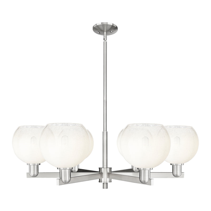 Innovations Brookhaven Globe 37.75in 6-Light Chandelier | Industrial Satin Nickel Steel and Opal Glass | Kitchen Island & | Model 716-6CR-SN-G483-8OP