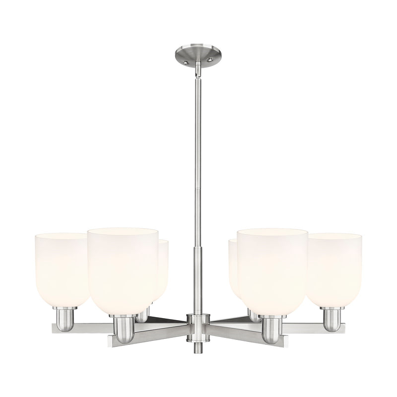 Innovations Bella 35in 6-Light Chandelier | Industrial Satin Nickel and White Glass | Dining Room & Living Room | Model 716-6CR-SN-G558-6GWH