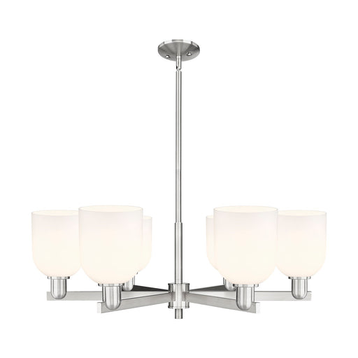 Innovations Bella 35in 6-Light Chandelier | Industrial Satin Nickel and White Glass | Dining Room & Living Room | Model 716-6CR-SN-G558-6GWH