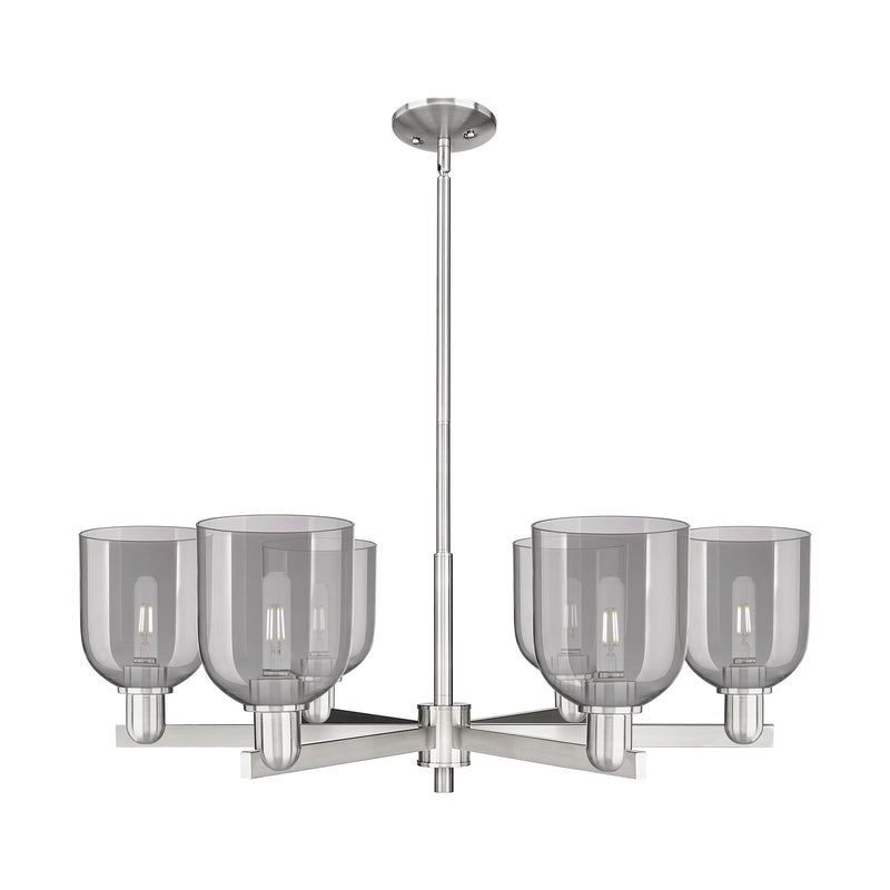 Innovations Bella 35in 6-Light Chandelier | Industrial Satin Nickel and Light Smoke Glass | Dining Room & Living Room | Model 716-6CR-SN-G558-6SM