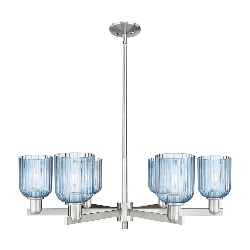 Innovations Bridal Veil 6Lt 35" Stem Chandelier, SN/Blue - 716-6CR-SN-G559-5BL