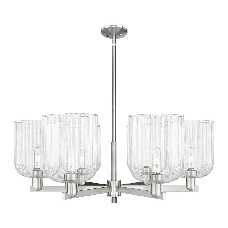 Innovations Bridal Veil 38in 6-Light Chandelier | Industrial Satin Nickel Steel and Clear Ribbed Glass | Dining Room & Living | Model 716-6CR-SN-G559-8CL