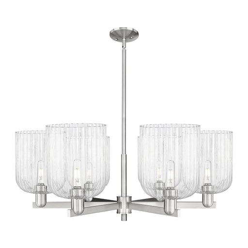 Innovations Bridal Veil 38in 6-Light Chandelier | Industrial Satin Nickel Steel and Clear Ribbed Glass | Dining Room & Living | Model 716-6CR-SN-G559-8CL