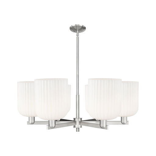 Innovations Bridal Veil 38in 6-Light Chandelier | Industrial Satin Nickel and Gloss White Ribbed Glass | Kitchen Island & | Model 716-6CR-SN-G559-8GWH