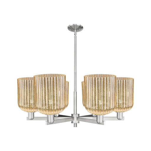 Innovations Bridal Veil 38in 6-Light Chandelier | Industrial Satin Nickel and Mercury Ribbed Glass | Dining Room & Living Room | Model 716-6CR-SN-G559-8ME