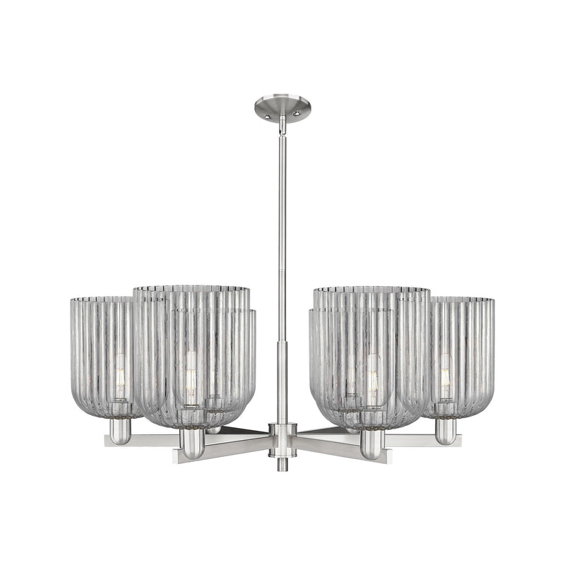 Innovations Bridal Veil 38in 6-Light Chandelier | Industrial Satin Nickel and Light Smoke Ribbed Glass | Dining Room & Living | Model 716-6CR-SN-G559-8SM