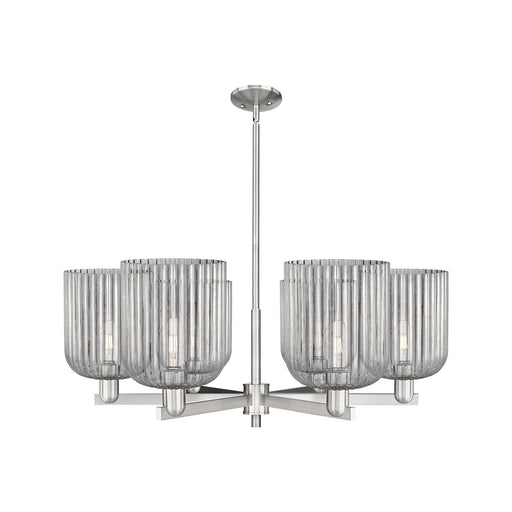 Innovations Bridal Veil 38in 6-Light Chandelier | Industrial Satin Nickel and Light Smoke Ribbed Glass | Dining Room & Living | Model 716-6CR-SN-G559-8SM