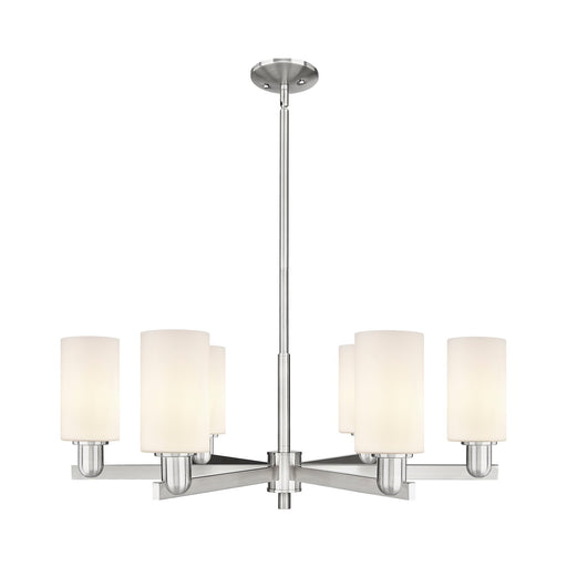 Innovations Clymer 34in 6-Light Chandelier | Industrial Satin Nickel and Matte White Glass | Dining Room & Living Room | Model 716-6CR-SN-G801