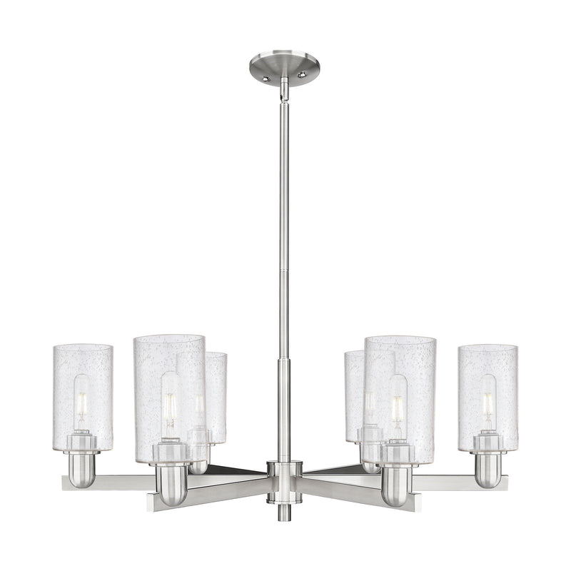 Innovations Clymer 34in 6-Light Chandelier | Industrial Satin Nickel and Seedy Glass | Dining Room & Living Room | Model 716-6CR-SN-G804