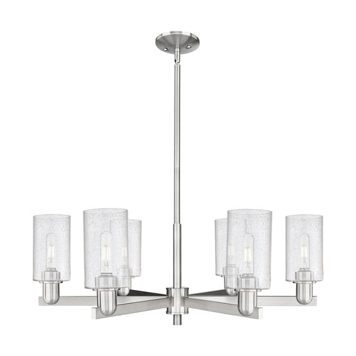 Innovations Clymer 34in 6-Light Chandelier | Industrial Satin Nickel and Seedy Glass | Dining Room & Living Room | Model 716-6CR-SN-G804