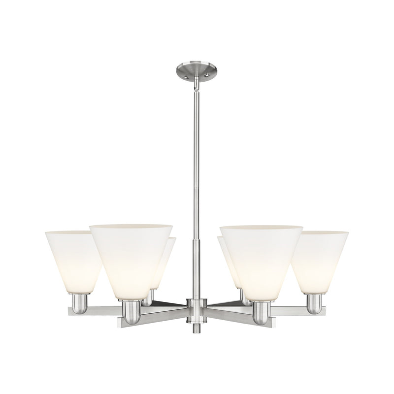 Innovations Berkshire Glass 38in 6-Light Chandelier | Industrial Satin Nickel Steel and Matte White Glass | Dining Room & Living | Model 716-6CR-SN-GBC-81