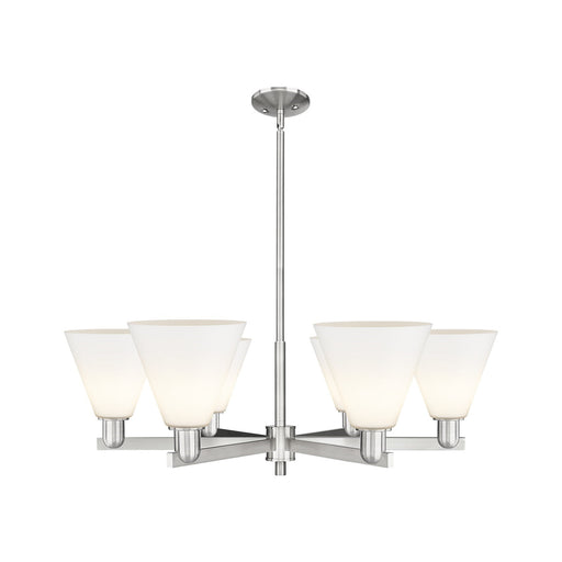 Innovations Berkshire Glass 38in 6-Light Chandelier | Industrial Satin Nickel Steel and Matte White Glass | Dining Room & Living | Model 716-6CR-SN-GBC-81