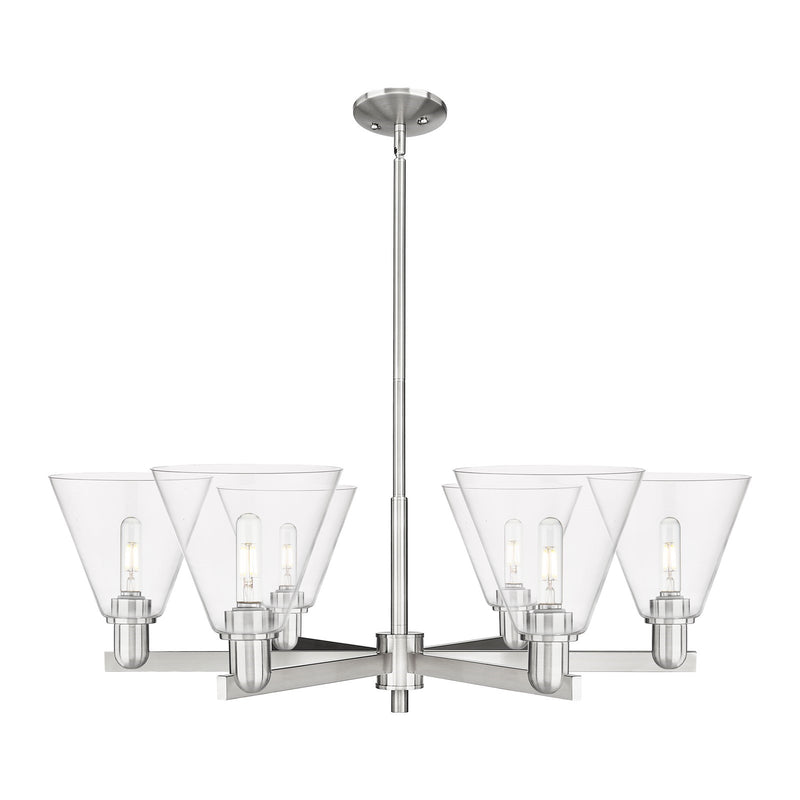 Innovations Berkshire Glass 38in 6-Light Chandelier | Industrial Satin Nickel Steel and Clear Glass | Dining Room & Living Room | Model 716-6CR-SN-GBC-82
