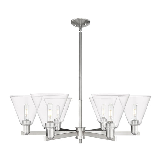 Innovations Berkshire Glass 38in 6-Light Chandelier | Industrial Satin Nickel Steel and Clear Glass | Dining Room & Living Room | Model 716-6CR-SN-GBC-82