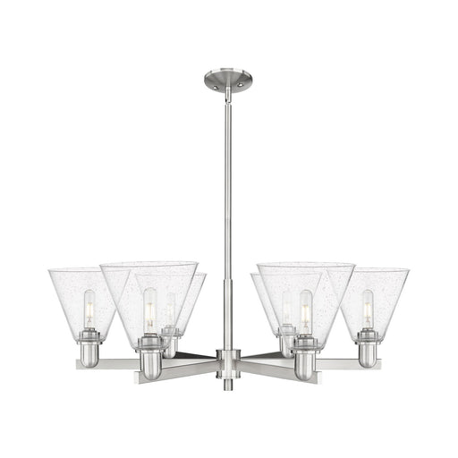 Innovations Berkshire Glass 38in 6-Light Chandelier | Industrial Satin Nickel Steel and Seedy Glass | Kitchen Island & Dining | Model 716-6CR-SN-GBC-84