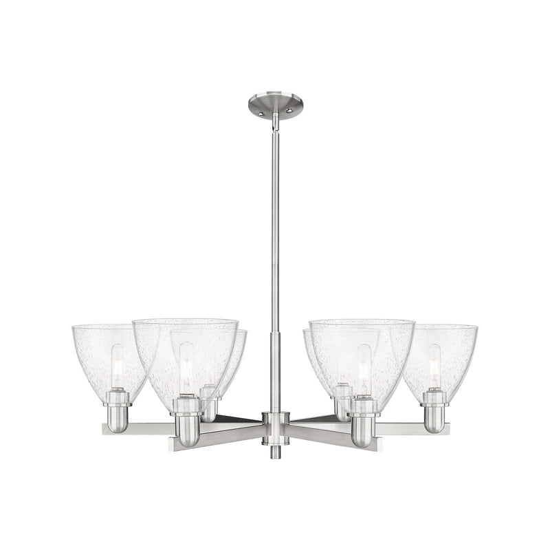 Innovations Bristol 37in 6-Light Chandelier | Industrial Satin Nickel Steel and Seedy Glass | Dining Room & Living Room | Model 716-6CR-SN-GBD-754