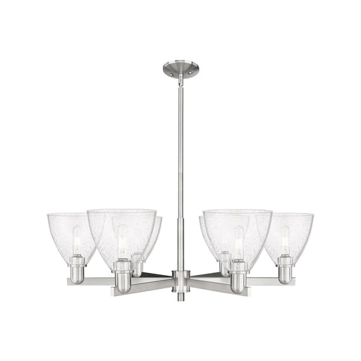Innovations Bristol 37in 6-Light Chandelier | Industrial Satin Nickel Steel and Seedy Glass | Dining Room & Living Room | Model 716-6CR-SN-GBD-754