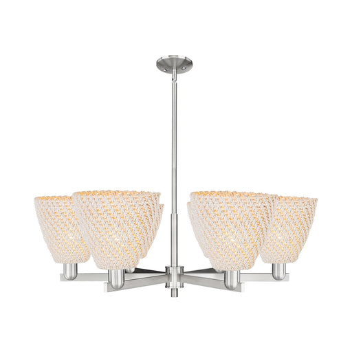 Innovations Bristol Natural 39in 6-Light Chandelier | Industrial Satin Nickel Steel and Natural Fiber Dome Shade | Dining | Model 716-6CR-SN-NBD-9-NAT