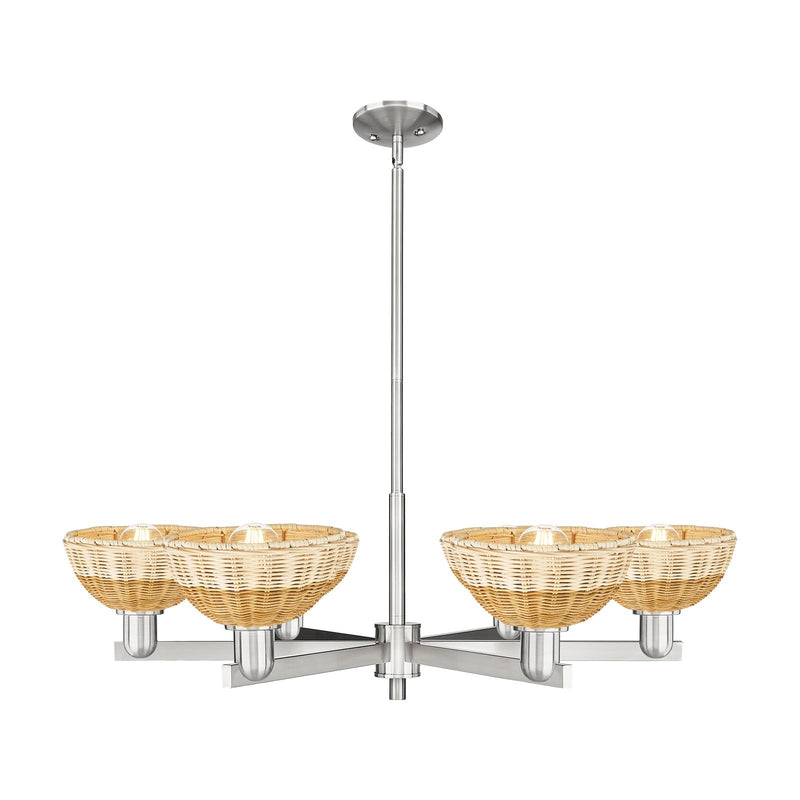 Innovations Natural Ballston Dome 37in 6-Light Chandelier | Farmhouse Satin Nickel Steel and Natural Fiber Basketweave | Model 716-6CR-SN-NBD2-75-NAT