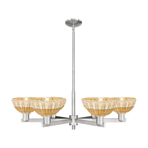 Innovations Natural Ballston Dome 37in 6-Light Chandelier | Farmhouse Satin Nickel Steel and Natural Fiber Basketweave | Model 716-6CR-SN-NBD2-75-NAT
