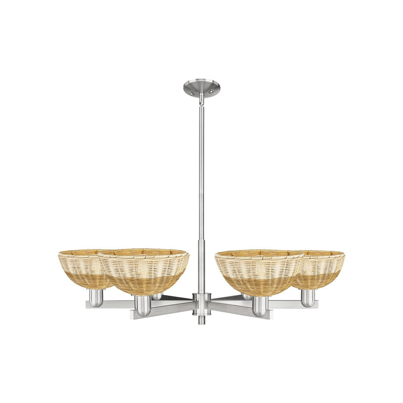 Innovations Bristol Natural II 39in 6-Light Chandelier | Industrial Satin Nickel Steel and Natural Fiber Shade | Damp-Rated | Model 716-6CR-SN-NBD2-9-NAT