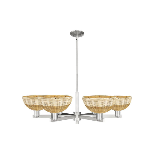 Innovations Bristol Natural II 39in 6-Light Chandelier | Industrial Satin Nickel Steel and Natural Fiber Shade | Damp-Rated | Model 716-6CR-SN-NBD2-9-NAT