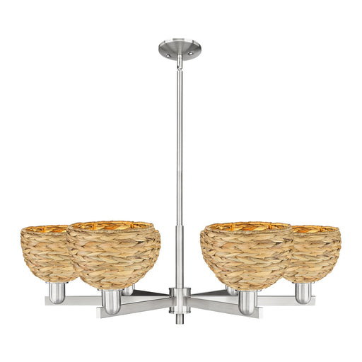 Innovations Woven Rattan 38in 6-Light Chandelier | Industrial Satin Nickel and Natural Fiber | Dining Room & Living Room | Model 716-6CR-SN-RBD-8-NAT