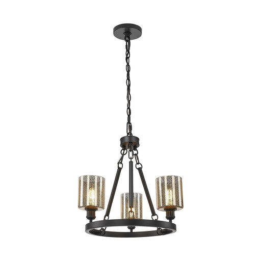 Innovations Cobbleskill 23in 3-Light Mini Chandelier | Industrial Matte Black Steel and Mercury Glass | Kitchen Island & Dining Room | Model 820-BK-G116