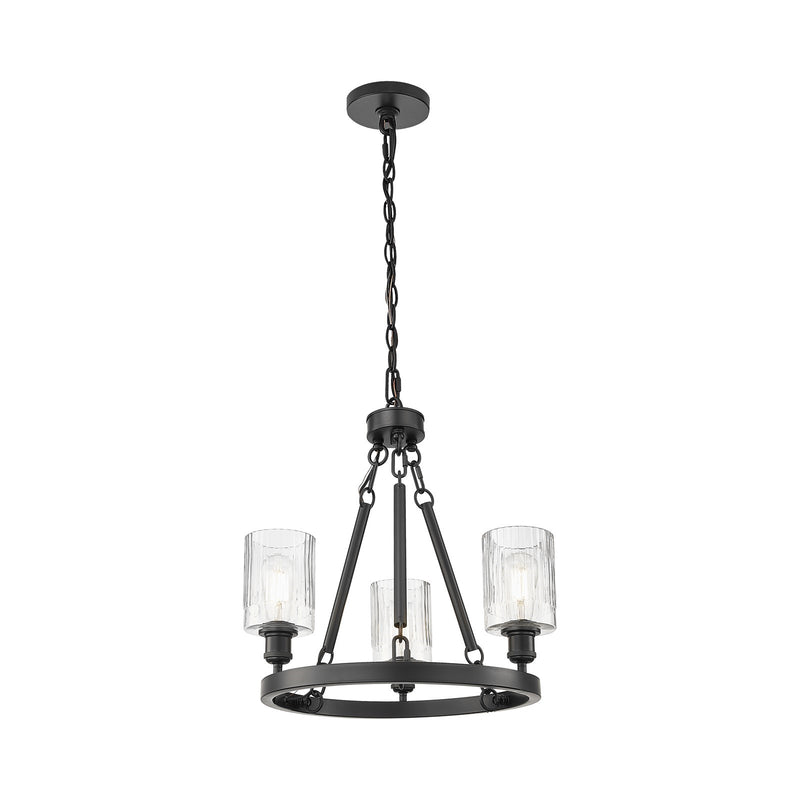 Innovations Hadley 23in 3-Light Mini Chandelier | Industrial Matte Black Steel and Clear Ribbed Glass | Kitchen Island & Dining Room | Model 820-BK-G342