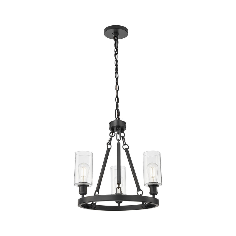 Innovations Crown Point 22in 3-Light Mini Chandelier | Industrial Matte Black Steel and Clear Glass | Damp Rated Dining Room & | Model 820-BK-G434-7CL