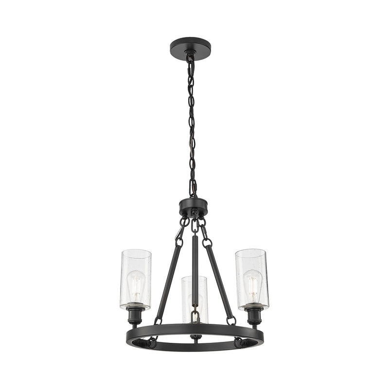 Innovations Crown Point 22in 3-Light Mini Chandelier | Industrial Matte Black Steel and Seedy Glass | Kitchen Island & Dining | Model 820-BK-G434-7SDY