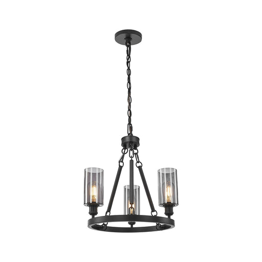 Innovations Crown Point 22in 3-Light Mini Chandelier | Industrial Matte Black Steel and Light Smoke Glass | Dining Room & Kitchen | Model 820-BK-G434-7SM
