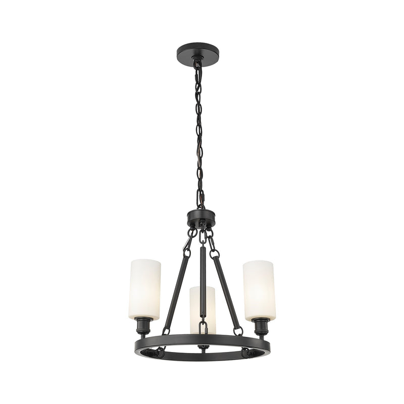 Innovations Crown Point 22in 3-Light Mini Chandelier | Industrial Matte Black Steel and White Frosted Glass | Dining Room & | Model 820-BK-G434-7WH