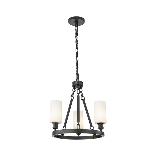 Innovations Crown Point 22in 3-Light Mini Chandelier | Industrial Matte Black Steel and White Frosted Glass | Dining Room & | Model 820-BK-G434-7WH