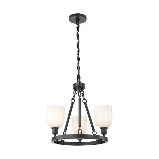 Innovations Bella 24in 3-Light Mini Chandelier | Industrial Matte Black Steel and White Glass | Kitchen Island & Dining Room | Model 820-BK-G558-6GWH