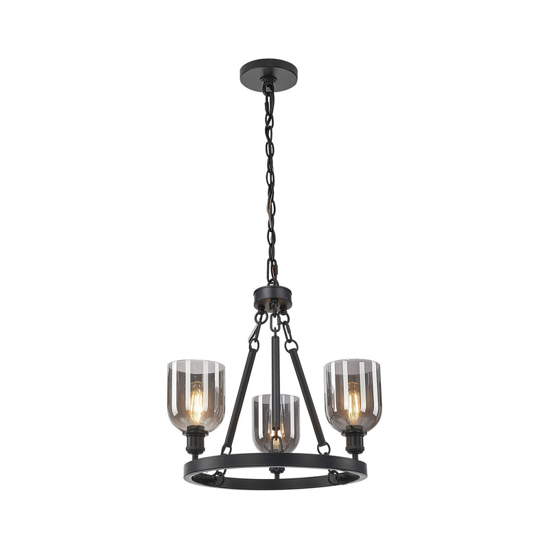 Innovations Bella 24in 3-Light Mini Chandelier | Industrial Matte Black Steel and Light Smoked Glass | Dining Room & Kitchen | Model 820-BK-G558-6SM