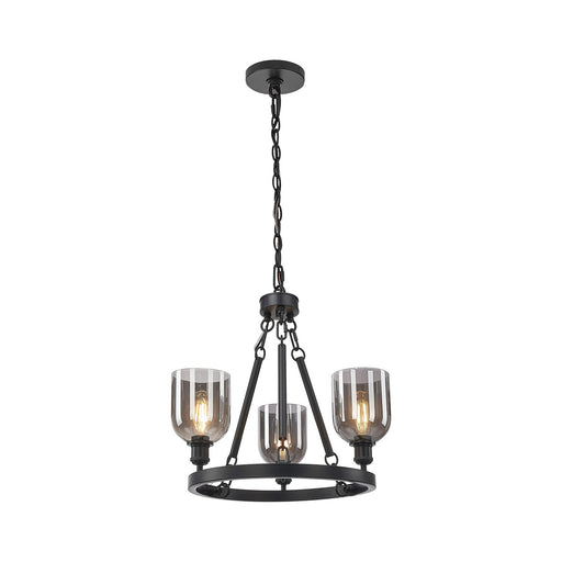 Innovations Bella 24in 3-Light Mini Chandelier | Industrial Matte Black Steel and Light Smoked Glass | Dining Room & Kitchen | Model 820-BK-G558-6SM