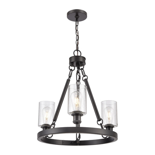 Innovations Clymer 20in 3-Light Mini Chandelier | Industrial Matte Black Steel and Seedy Glass | Kitchen Island & Dining Room | Model 820-BK-G804