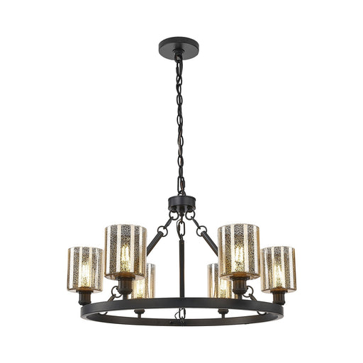 Innovations Cobbleskill 33in 6-Light Chandelier | Industrial Matte Black Steel and Mercury Glass Shade | Dining Room & Living Room | Model 830-BK-G116