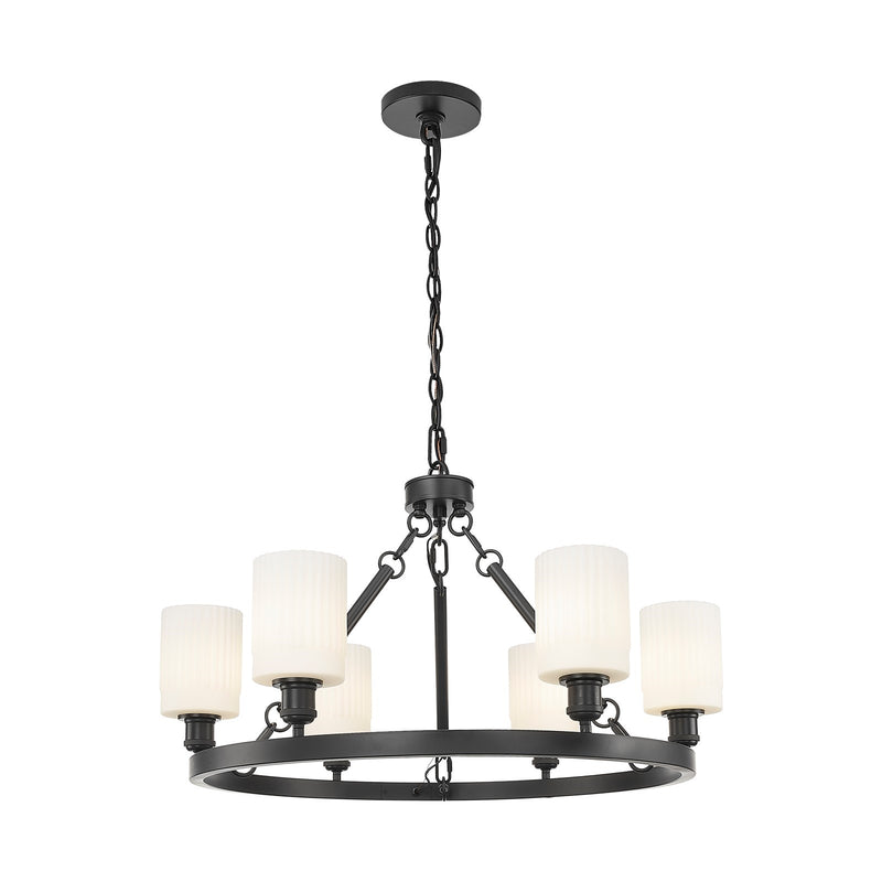 Innovations Hadley 33in 6-Light Chandelier | Industrial Matte Black Steel and Matte White Glass | Dining Room & Living Room | Model 830-BK-G341
