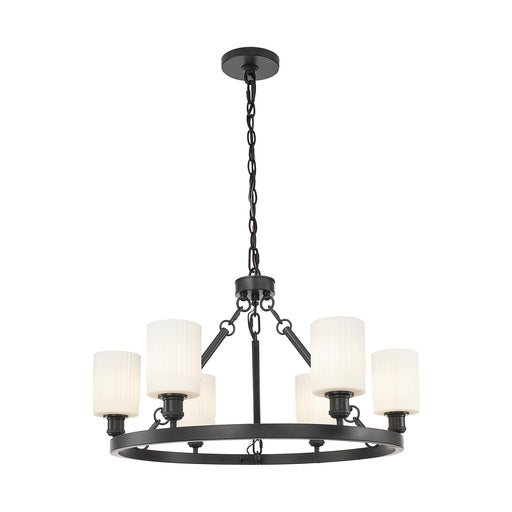 Innovations Hadley 33in 6-Light Chandelier | Industrial Matte Black Steel and Matte White Glass | Dining Room & Living Room | Model 830-BK-G341