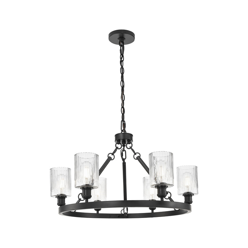 Innovations Hadley 33in 6-Light Chandelier | Industrial Matte Black Steel and Clear Ribbed Glass | Dining Room & Living Room | Model 830-BK-G342
