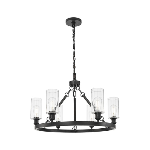 Innovations Crown Point 32in 6-Light Chandelier | Industrial Matte Black Steel and Clear Glass | Dining Room & Living Room | Model 830-BK-G434-7CL