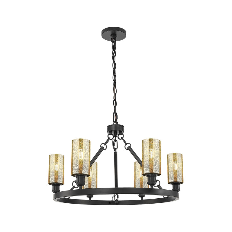Innovations Crown Point 32in 6-Light Chandelier | Industrial Matte Black Steel and Mercury Glass | Dining Room & Living Room | Model 830-BK-G434-7ME
