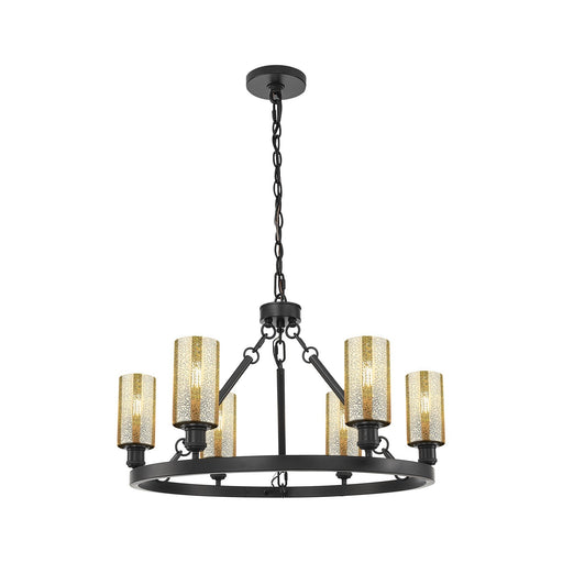 Innovations Crown Point 32in 6-Light Chandelier | Industrial Matte Black Steel and Mercury Glass | Dining Room & Living Room | Model 830-BK-G434-7ME