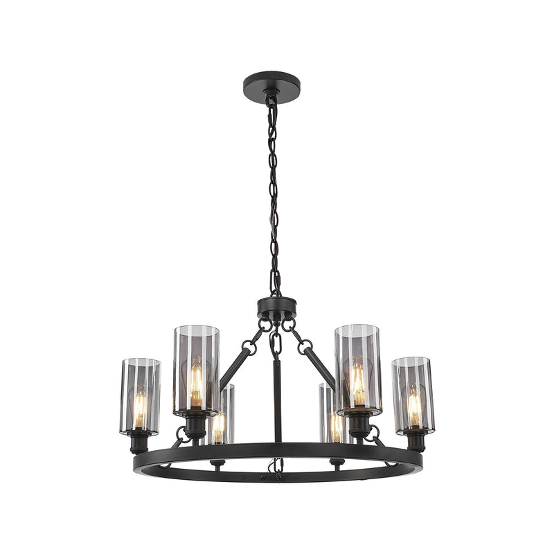 Innovations Crown Point 32in 6-Light Chandelier | Industrial Matte Black Steel and Light Smoke Glass | Dining Room & Living Room | Model 830-BK-G434-7SM